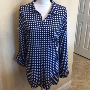Black, Blue & White Checkered Button Down Top 1X
